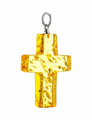 Подвеска «Крестик» из натурального балтийского янтаря золотистого цвета, 909208215
