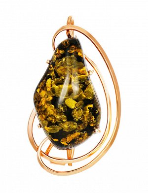 Нарядная брошь-кулон «Риальто» из натурального искрящегося янтаря в золочённом серебре, 007902281