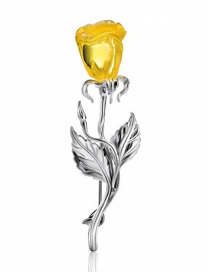 Изысканная брошь с натуральным лимонным янтарём «Роза»
