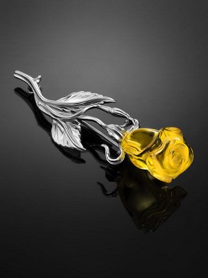Изысканная серебряная брошь с натуральным лимонным янтарём «Роза», 007901189
