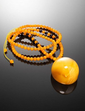 Ожерелье «Лаура» из натурального цельного янтаря с объёмной текстурной подвеской, 006101089