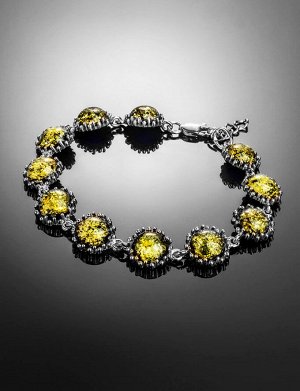 Браслет с натуральным янтарём зелёного цвета «Бруния»