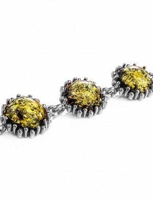 Браслет с натуральным янтарём зелёного цвета «Бруния»