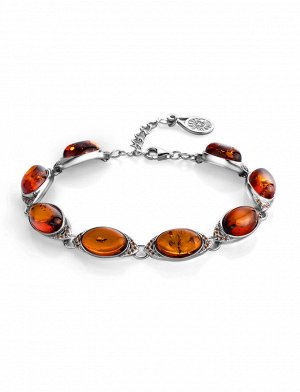 Эффектный браслет из натурального коньячного янтаря, украшенный фианитами «Ренессанс»