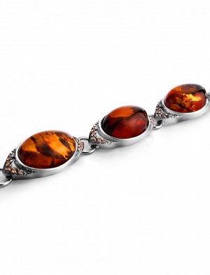 Эффектный браслет из натурального коньячного янтаря, украшенный фианитами «Ренессанс»