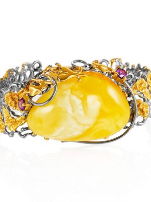 Великолепный браслет «Версаль» из серебра с натуральным янтарём и фианитами, 012602389