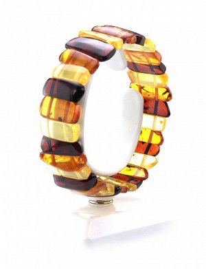 Стильный плоский браслет из натурального балтийского янтаря трёх цветов, 605107049