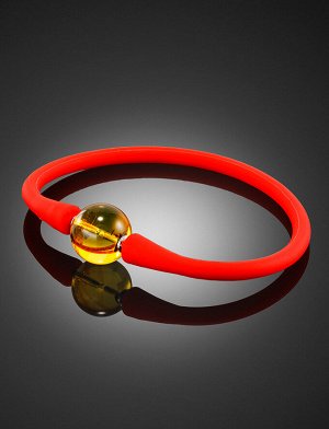 Яркий красный браслет из силикона с янтарной бусиной-проставкой «Гавайи», 005201359
