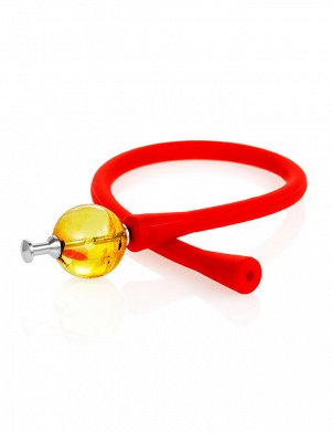 Яркий красный браслет из силикона с янтарной бусиной-проставкой «Гавайи», 005201359