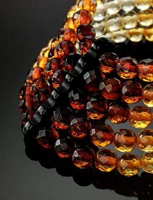 Браслет из натурального янтаря в пять рядов «Карамель алмазная градиентная», 804004309