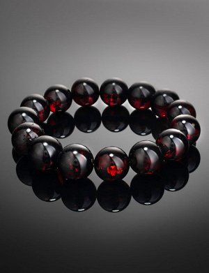 Яркий браслет из формованного янтаря тёмно-вишнёвого цвета, 904611012