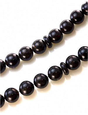 Чётки на 33 бусины-шара из натурального формованного янтаря чёрного цвета, 6057203151