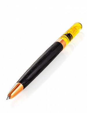 Подарочная ручка из дерева и натурального цельного янтаря с инклюзом насекомого, 010601348