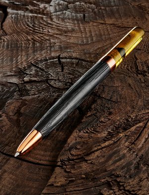Подарочная ручка из дерева и натурального цельного янтаря с инклюзом насекомого, 010601348