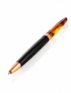 Ручка авторской работы из дерева и текстурного янтаря с инклюзом, 010601347