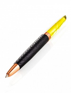 Подарочный набор — ручка с натуральным янтарём в деревянном футляре, 010601451