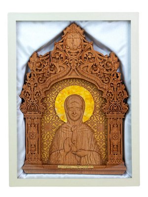 Деревянная резная икона «Матрона Московская» с натуральным балтийским янтарём, 006902362