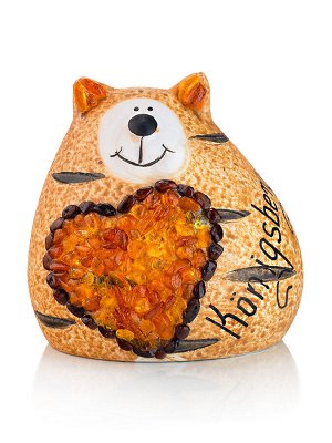 Декоративный керамический сувенир с янтарём «Толстый кот»