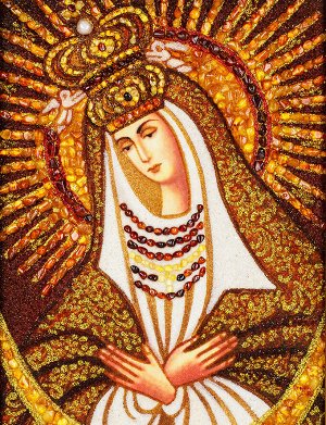 Остробрамская икона Божией Матери из натурального балтийского янтаря, 906909143