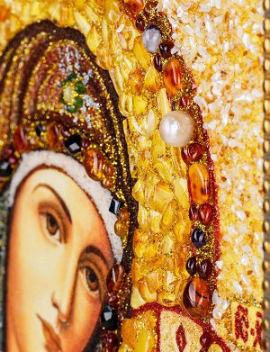 Икона «Казанская Богоматерь» из натурального балтийского янтаря с жемчугом и самоцветами, 906909363