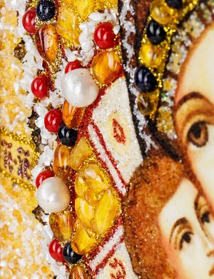 «Владимирская Богоматерь». Икона из натурального балтийского янтаря и самоцветов, 906909361