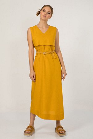Платье Цвет жёлтый. Комплектация платье, ремень. Состав лён-55%, вискоза-45%. Бренд PRIZ