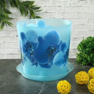 Кашпо с поддоном IDEA «Деко. Орхидея», 1,2 л, цвет голубой