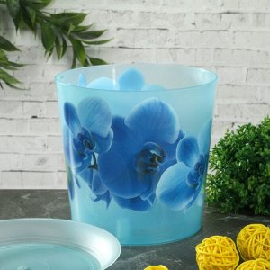Кашпо с поддоном «Деко. Орхидея», 1,2 л, цвет голубой