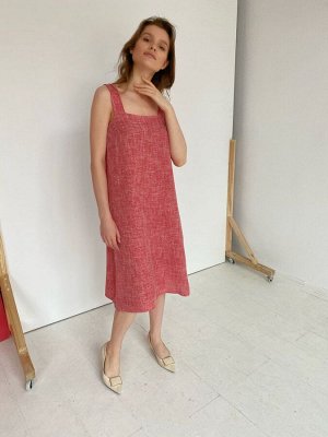S1651 Платье-сарафан из льна красное