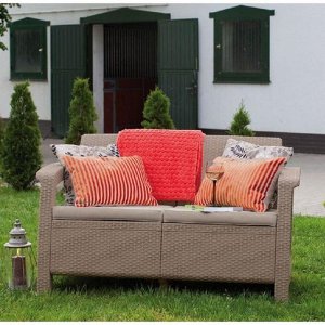 Диван Corfu Love Seat, 2-местный, 130 ? 70 ? 80 см, искусственный ротанг, цвет капучино