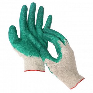 Перчатки, х/б, вязка 13 класс, размер 9, с латексным обливом, зелёные