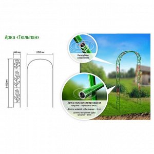 Арка садовая, разборная, 230 ? 125 ? 36.5 см, металл, зелёная, «Тюльпан»