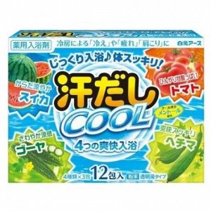 220467 "Hakugen Earth" "Asedashi COOL" Освежающая соль для ванны на основе углекислого газа с аминокислотами, витамином С и экстрактами томата и люффы, 25 гр.*12 пакетов, 1/30