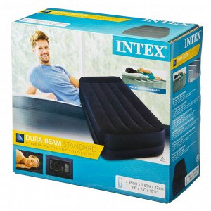 INTEX Кровать надувная флок Твин, 99х191х42см, с высоким подголовником, встр.электронасос, 64122NP