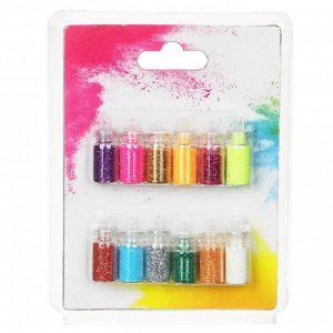 ЮниLook Декор для дизайна ногтей в баночках "Блёстки", 12шт, разноцветные