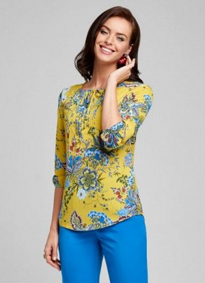 Блуза ЖЕЛТЫЙ Красивая блузка из принтованного креп-шифона. Яркими красками изделие внесет радостные нотки в ваше настроение. Ди  69 -74 см,  Др 47 см