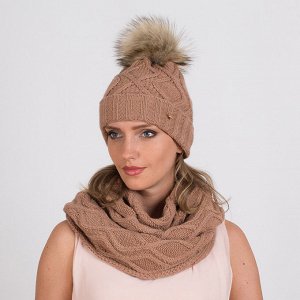 ISMENA шапка+снуд шапка, снуд женские, темно-персиковый