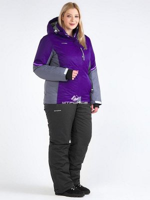 Женский зимний костюм горнолыжный большого размера темно-фиолетового цвета 01934TF