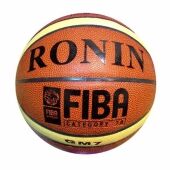 BGM-5 Мяч баскетбольный Ronin, №5, 600-650гр, экокожа,12 панелей, св. коричн. с желт..полос. для соревнований и тренировки