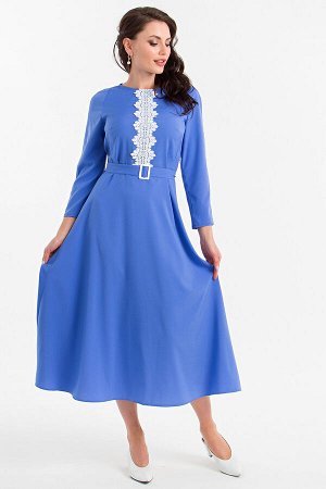 Платье "Глория" с пояском (синий индиго, кружево) П1360-11