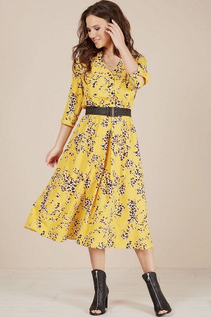 Платье Платье Teffi style 1486 лимонный 
Состав ткани: ПЭ-95%; Спандекс-5%; 
Рост: 164 см.

Платье женское полуприлегающего силуэта, без подкладки, отрезное по линии талии. По переду лифа расположены