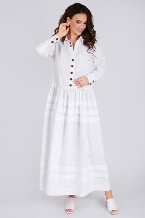 Платье Платье Teffi style 1490 белое 
Состав ткани: Хлопок-100%; 
Рост: 170 см.

Платье женское длинное, прямого силуэта без подкладки, отрезное ниже талии. По переду лифа расположены талиевые вытачк