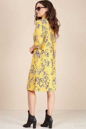 Платье Платье Teffi style 1493 лимонный 
Состав ткани: ПЭ-93%; Спандекс-7%; 
Рост: 164 см.

Платье женское прямого силуэта, без подкладки. Перед платья разрезной. По переду лифа расположены нагрудные