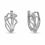 Серебряные серьги с бесцветными фианитами - 109 - распродажа