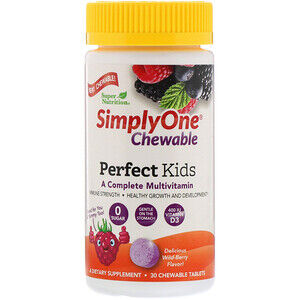 Super Nutrition, Perfect Kids, A Complete Multivitamin, Wild-Berry Flavor, 30 Chewable Tab