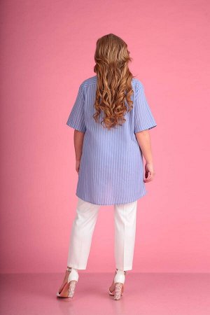 Комплект Комплект Anastasiya Mak 613 голубой 
Рост: 164 см.

Комплект женский 2-х предметный, состоит из блузки и брюк. Блузка выполнена из ткани в полоску. Блузка слегка расширена к низу. Полочка бл