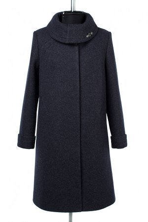 01-09523 Пальто женское демисезонное валяная шерсть темно-синий