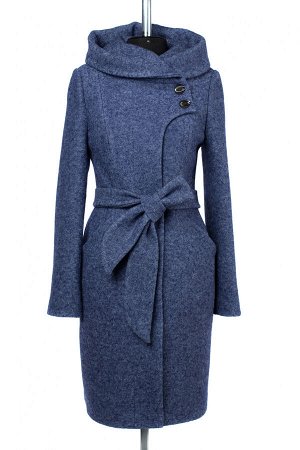 01-09515 Пальто женское демисезонное (пояс) вареная шерсть синий меланж