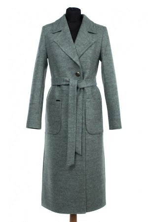 01-09456 Пальто женское демисезонное (пояс) валяная шерсть серо-зеленый