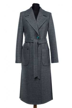 01-09454 Пальто женское демисезонное (пояс) валяная шерсть Зеленый меланж